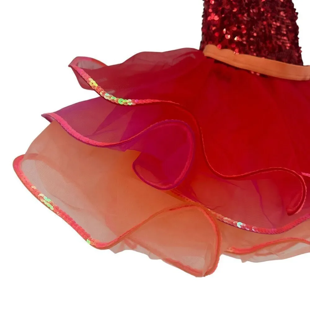 Weissman Ballet Dress Size XSC Tutu Red Sequin Pink Orange Style 14218 Dance